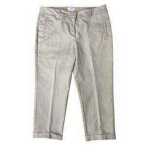 Chico's Women's Size 2/L So Slimming Pant Cotton Beige Stretch Cropped Cuffed